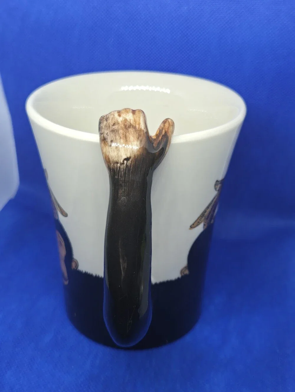 Pier 1 Imports Chimpanzee Monkey Coffee Mug 3D Arm Hand Handle Hand Painted